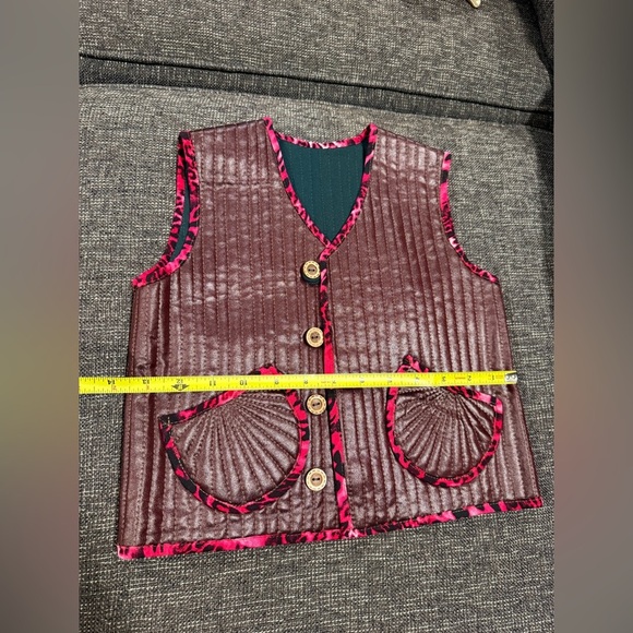 Kids Brown Quilted Vest with Pink Trim - Picture 2 of 5